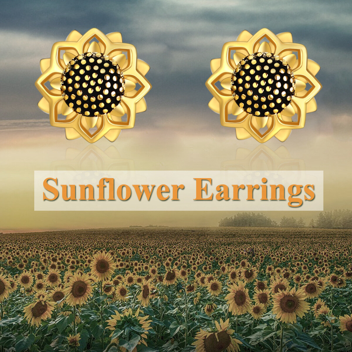 Sterling Silver with Yellow Gold Plated Sunflower Stud Earrings-5