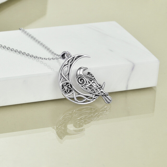 Sterling Silver Raven & Celtic Knot & Moon Pendant Necklace-2