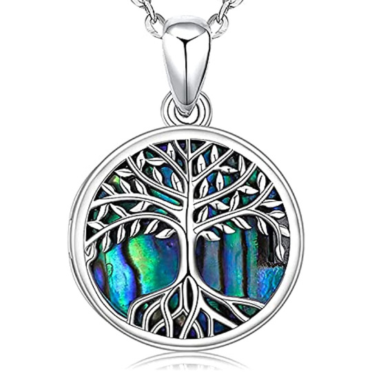 Collier en argent sterling en forme circulaire Abalone Shellfish Tree Of Life Personalized