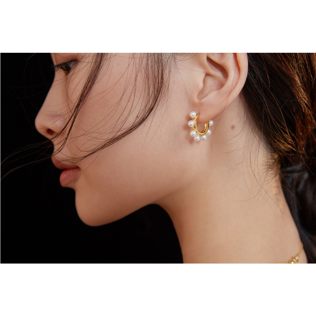 Boucles d'oreilles en argent sterling avec perles plaquées or jaune-2