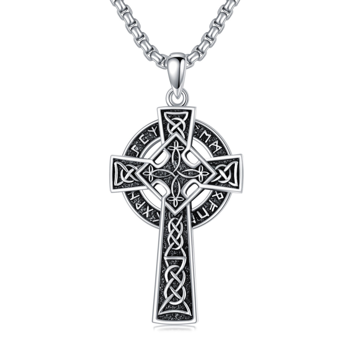 Sterling Silver Celtic Knot & Cross & Viking Rune Pendant Necklace for Men-1