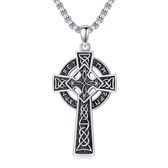 Collier en argent sterling avec nœud celtique, croix et runes vikings en pendentif pour ho