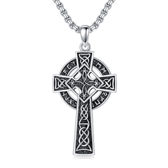 Sterling Silver Celtic Knot & Cross & Viking Rune Pendant Necklace for Men-3