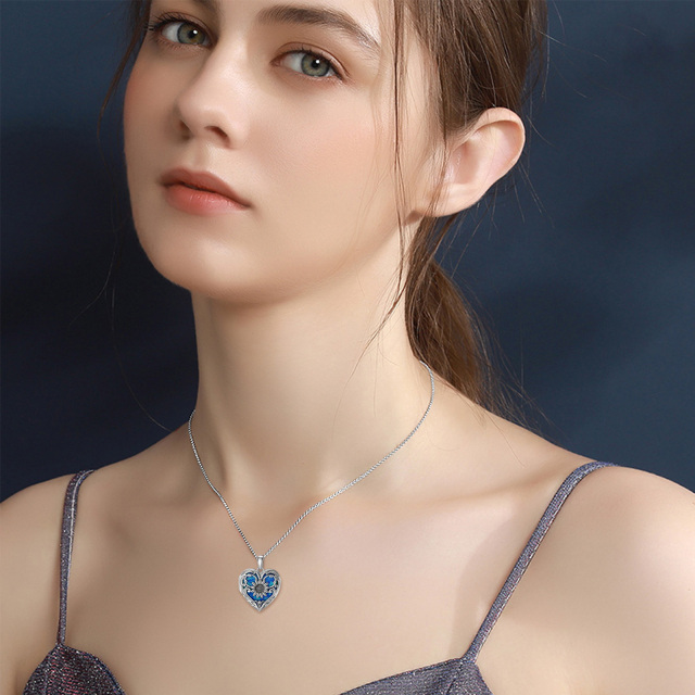 Sterling Silber Herz Opal Sonnenblume personalisierte Foto Medaillon Halskette-1