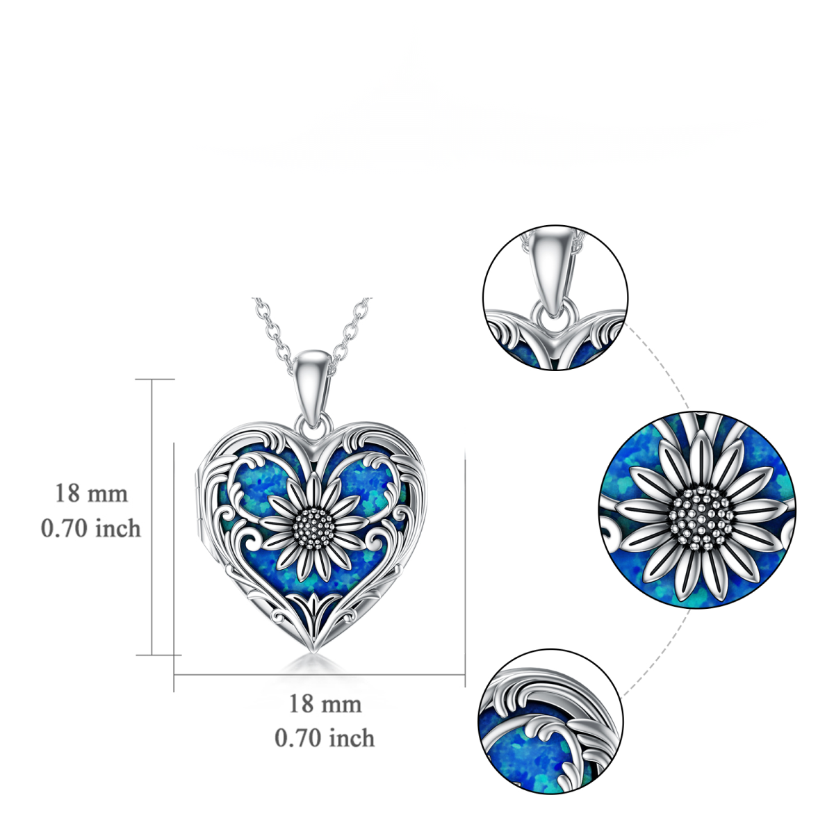 Sterling Silver Heart Opal Sunflower Personalized Photo Locket Necklace-7