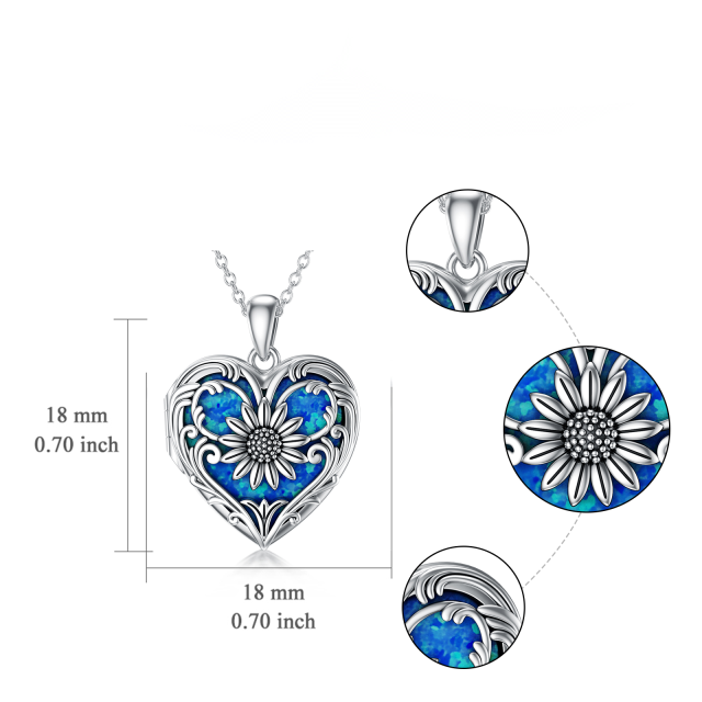 Sterling Silver Heart Opal Sunflower Personalized Photo Locket Necklace-6