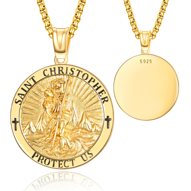 Collana con ciondolo San Cristoforo in argento sterling e placcato oro giallo-5