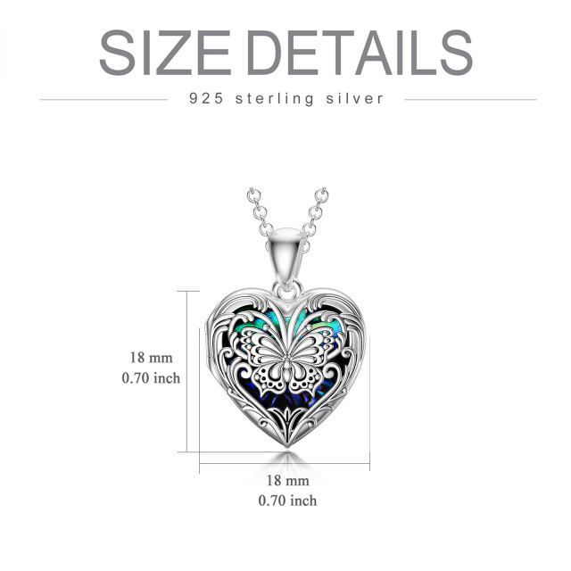 Mariposa de plata de ley en forma de corazón de abulón mariscos Personalizada Grabación Foto Collar Relicario-6