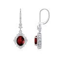 wholesale 925 Sterling Silver Red Oval Cubic Zirconia Halo Drop Earrings For Women-0-0