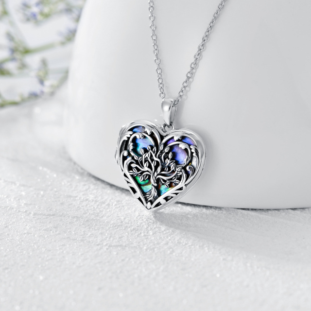 Sterling Silver Heart Abalone Shellfish Tree Of Life Personalized Photo Locket Necklace-2
