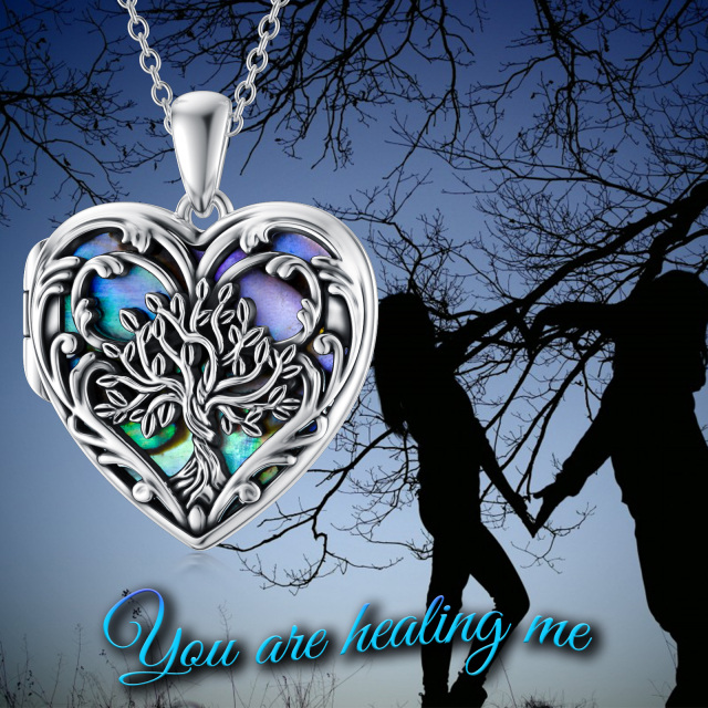 Sterling Silver Heart Abalone Shellfish Tree Of Life Personalized Photo Locket Necklace-4