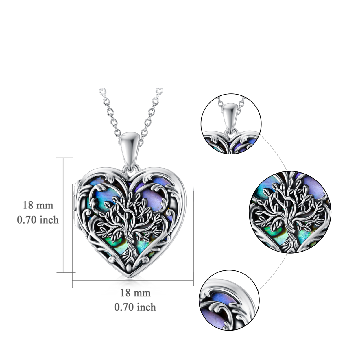 Sterling Silver Heart Abalone Shellfish Tree Of Life Personalized Photo Locket Necklace-6
