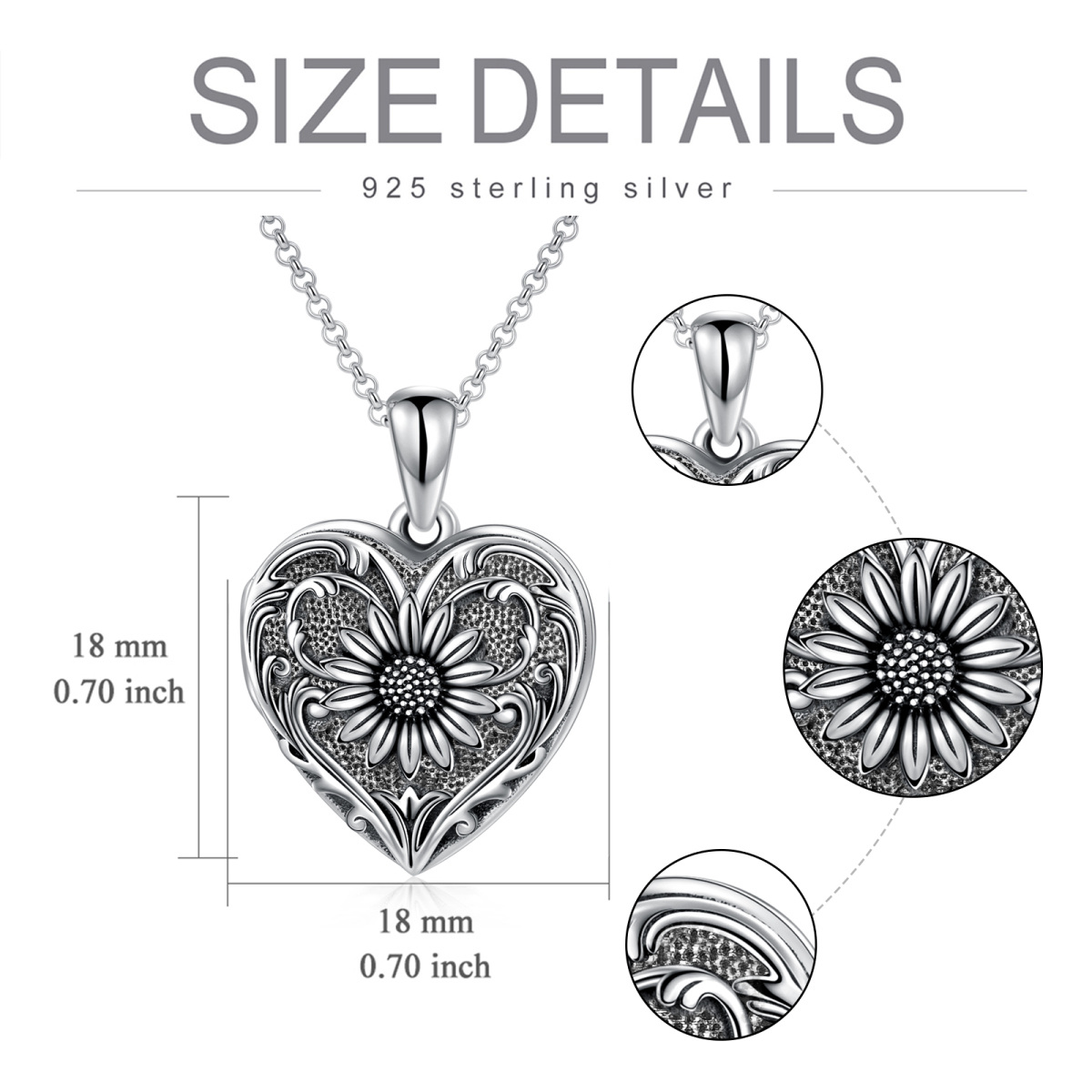 Sterling Silber Sonnenblume & Herz personalisierte Foto Medaillon Halskette-5