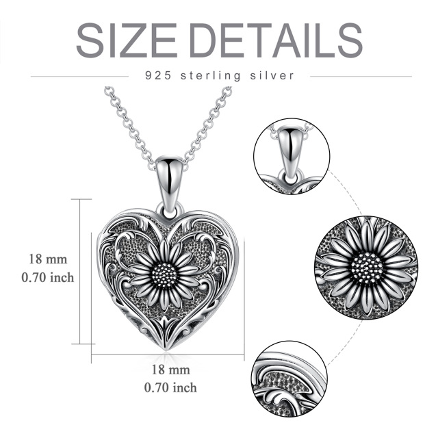 Colar de prata esterlina com medalhão fotográfico personalizado com girassol e coração-4