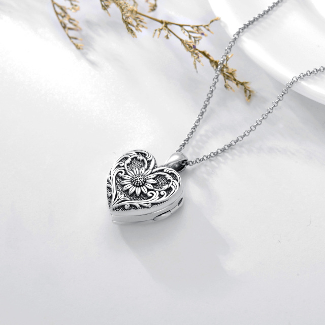 Sterling Silver Sunflower & Heart Personalized Photo Locket Necklace-3