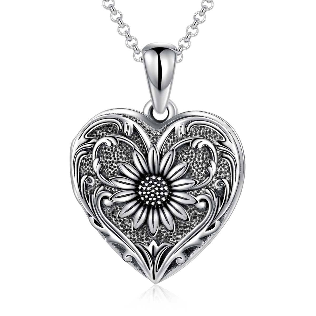 Sterling Silber Sonnenblume & Herz personalisierte Foto Medaillon Halskette-1