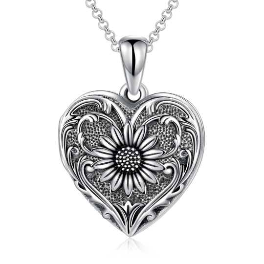 Sterling Silver Sunflower & Heart Personalized Photo Locket Necklace