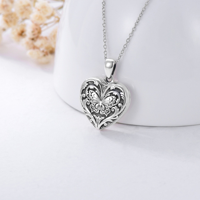 Sterling Silver Butterfly Heart Personalized Photo Locket Necklace-2