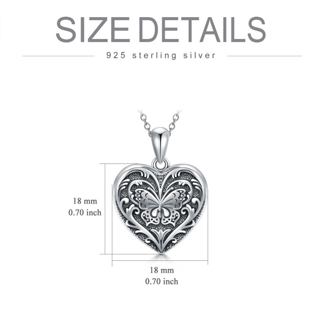 Colar de prata esterlina com coração de borboleta e medalhão de fotografias personalizado-5