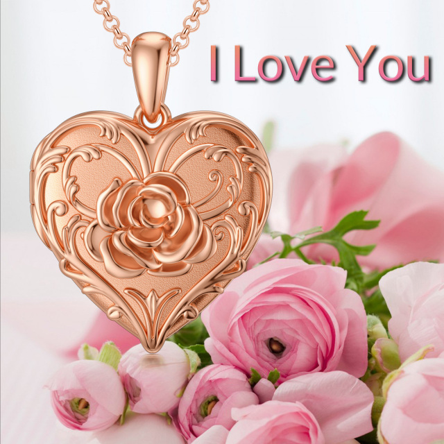 Prata de lei com banho de ouro rosa Coração rosa Gravação personalizada Colar medalhão com foto-5
