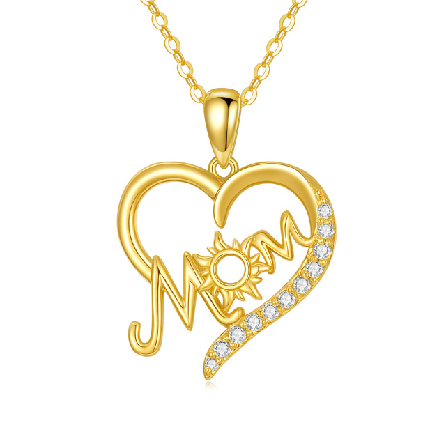 14K Gold Round Zircon Heart Pendant Necklace-0