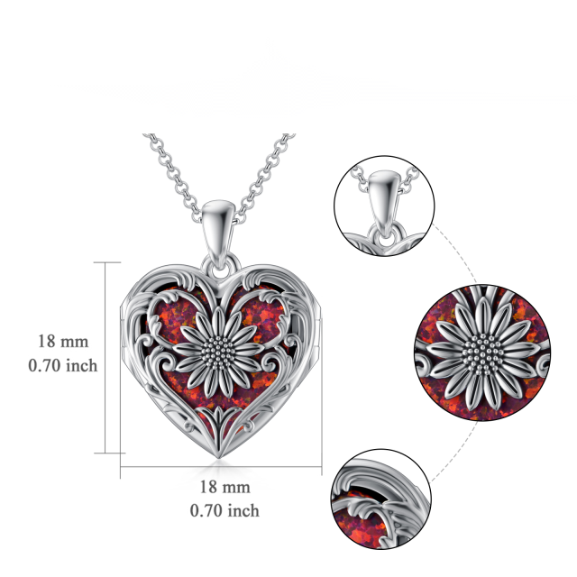 Sterling Silver Heart Shaped Opal & Personalized Engraving Sunflower & Personalized Photo & Heart Personalized Photo Locket Necklace-5