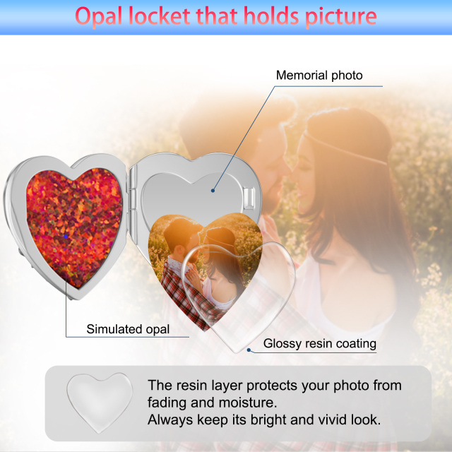 Sterling Silver Red Opal Sunflower & Heart Personalized Engraving Photo Locket Necklace-5