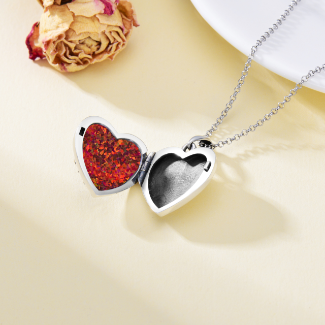 Sterling Silver Red Opal Sunflower & Heart Personalized Engraving Photo Locket Necklace-5