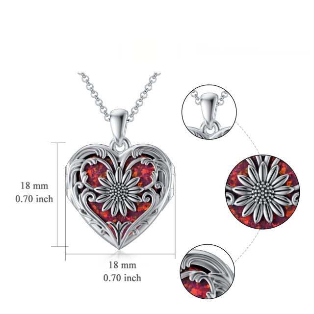 Colar de prata esterlina com gravura personalizada de coração e girassol de opala vermelha-6