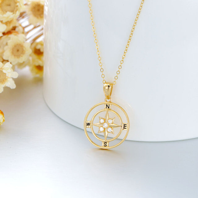 14K Gold Diamond Compass Pendant Necklace-3