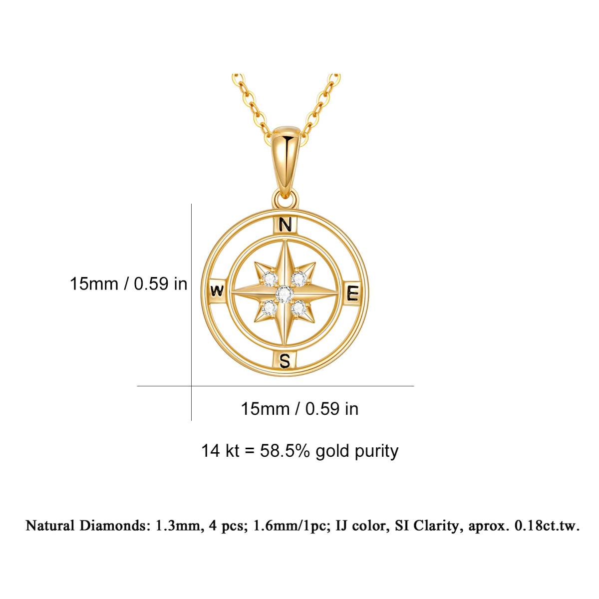 14K Gold Diamond Compass Pendant Necklace-6