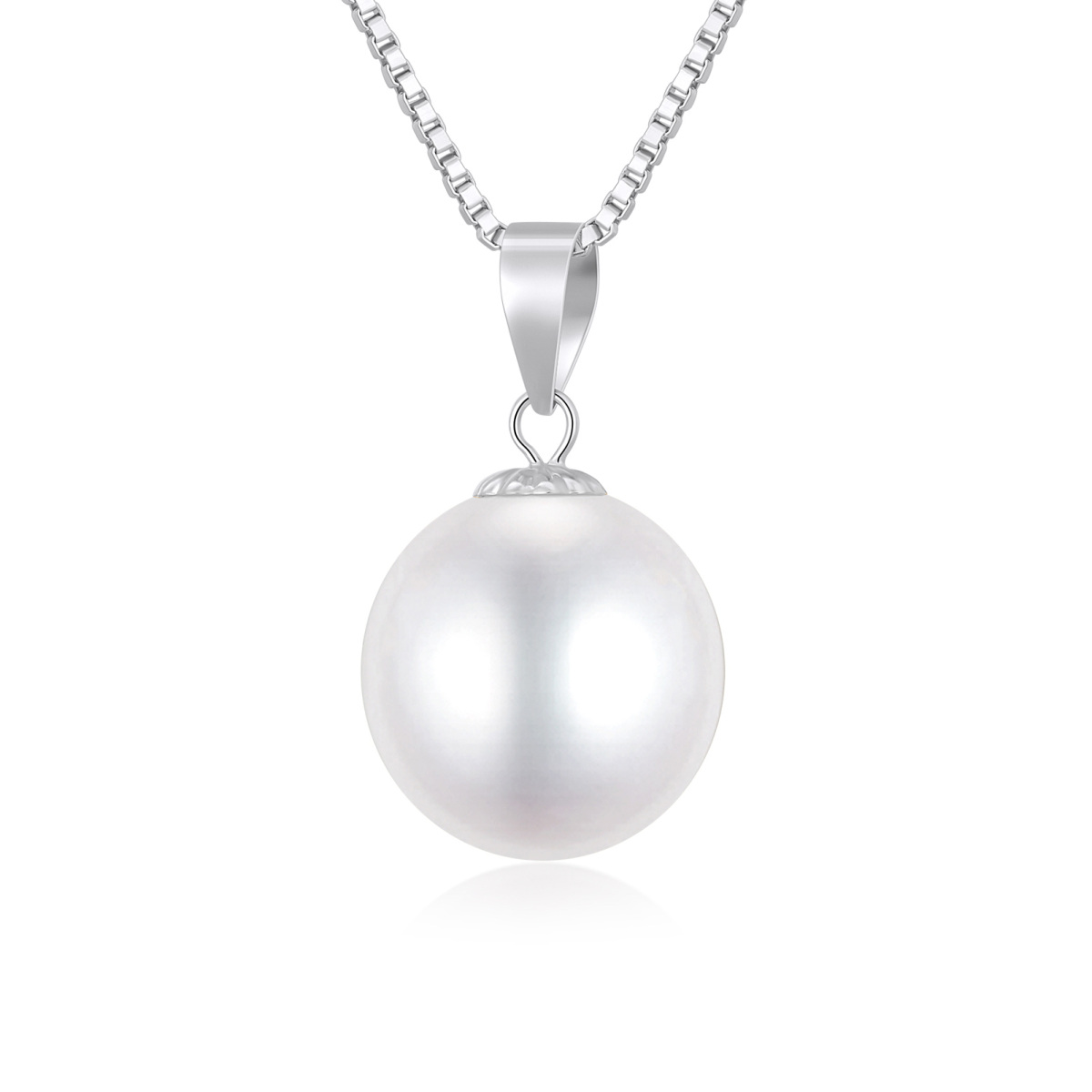 Collier en or blanc 14K avec pendentif en forme de perle circulaire et sphérique-1