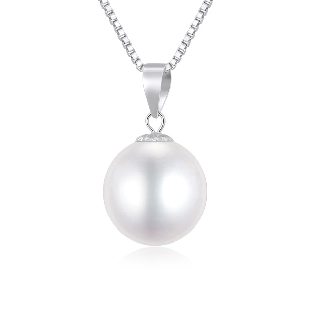 14K White Gold Circular Shaped Pearl Spherical Pendant Necklace-0