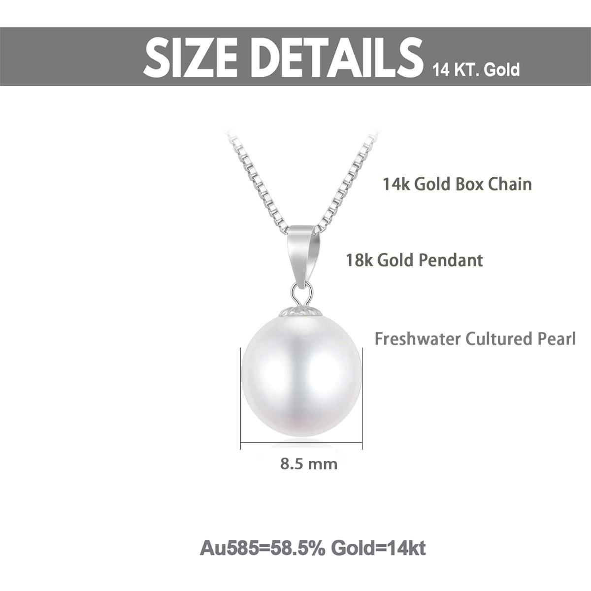 Collar de oro blanco de 14 quilates con perla esférica en forma circular-6