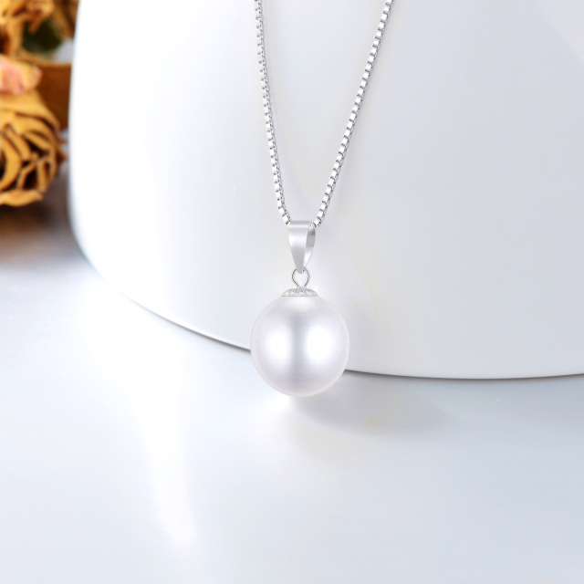 14K White Gold Circular Shaped Pearl Spherical Pendant Necklace-2