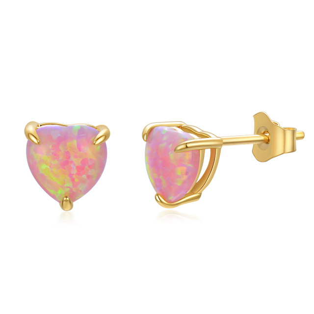 14K Gold Heart Opal Heart Stud Earrings-2