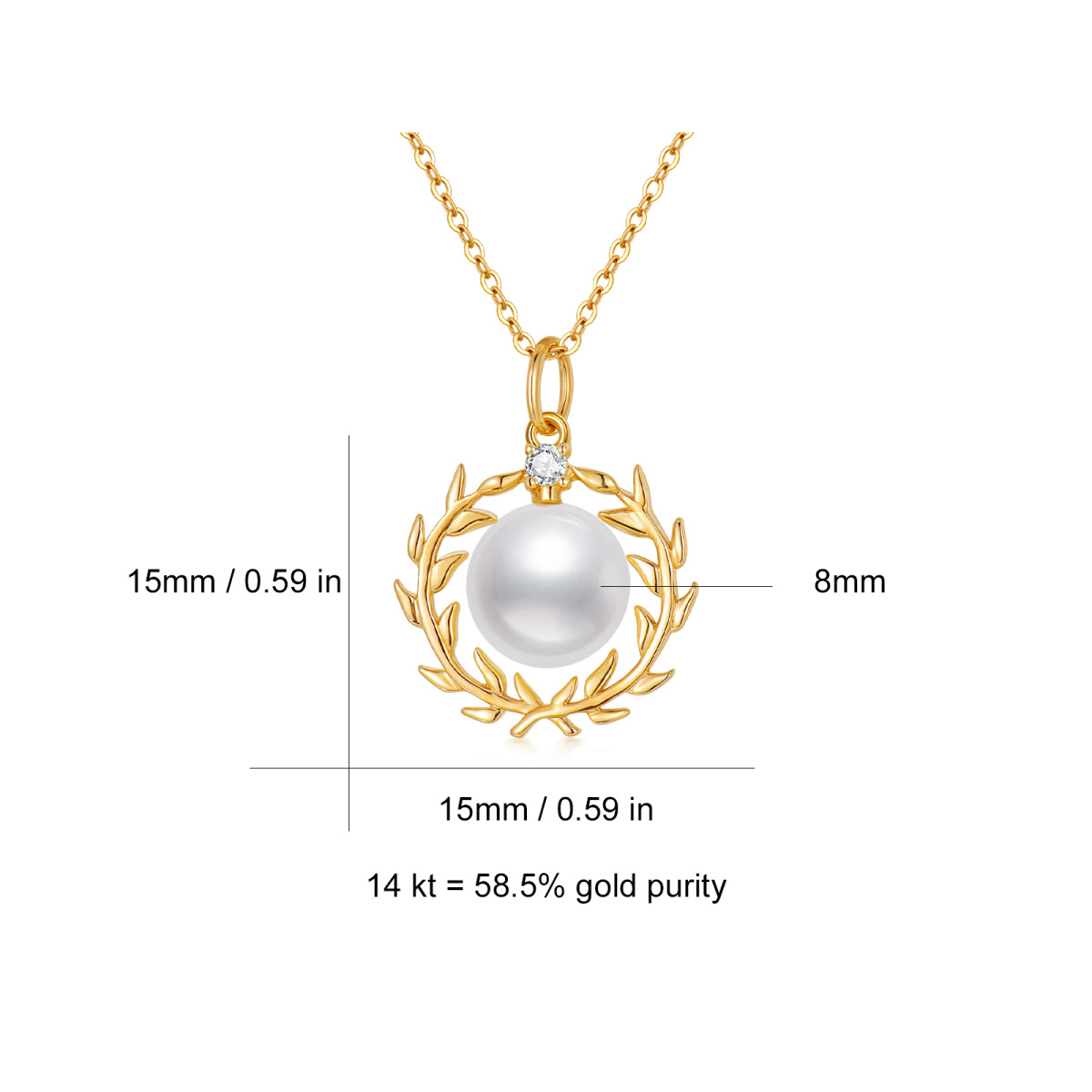 14K Gold Round Cubic Zirconia & Pearl Bead Pendant Necklace-5