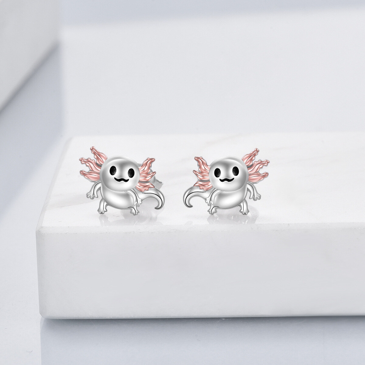 Sterling Silver Two-tone Axolotl Stud Earrings-3