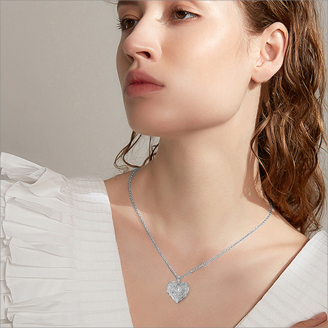 Collier porte-photo personnalisé en argent rose et coeur-2