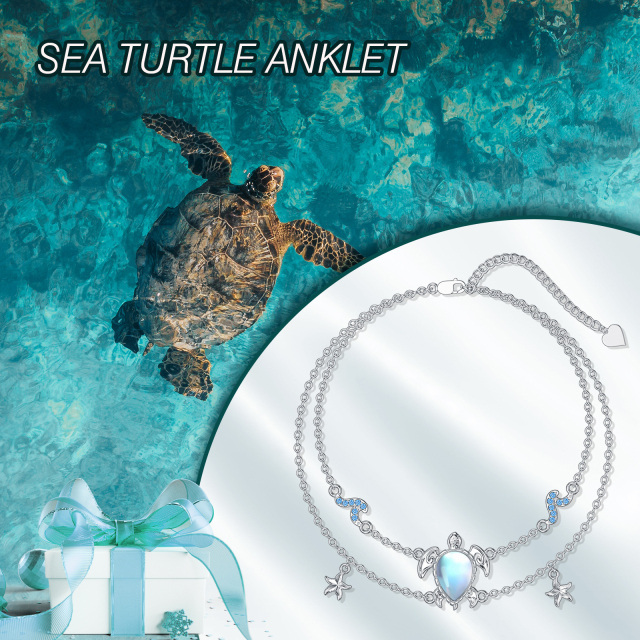 Bracelet en argent sterling, pierre de lune, tortue de mer, étoile de mer et embruns-2