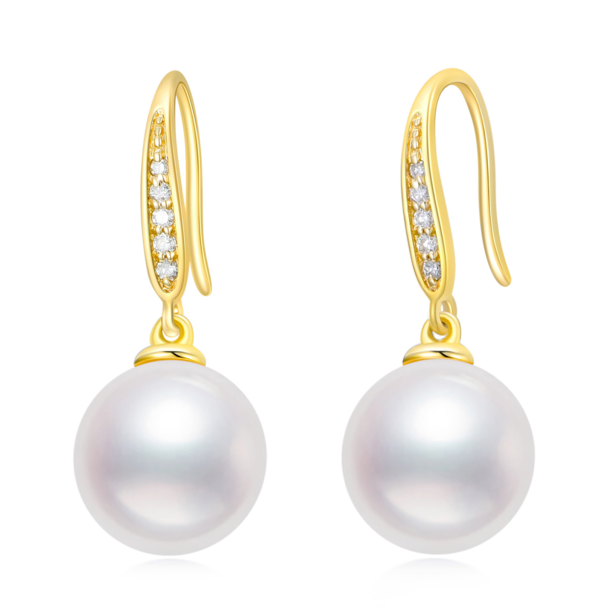 10K Gold Diamond & Pearl Bead Drop Earrings-1