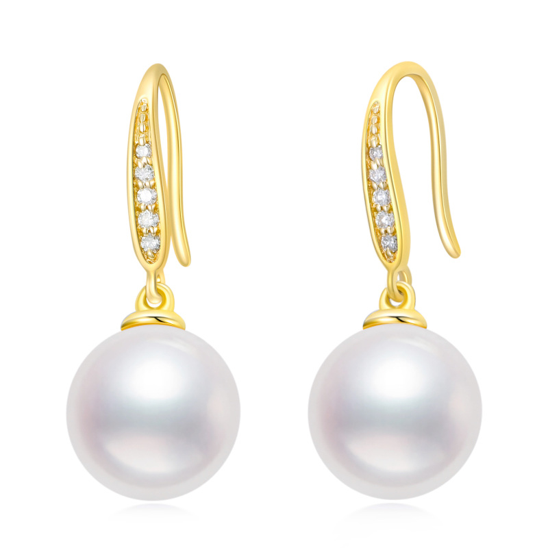 10K Gold Diamond & Pearl Bead Drop Earrings