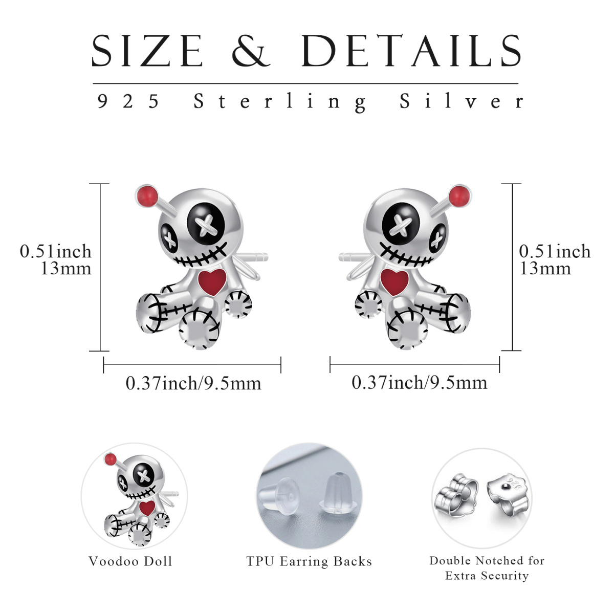 Sterling Silber Voodoo Puppen Ohrstecker-5