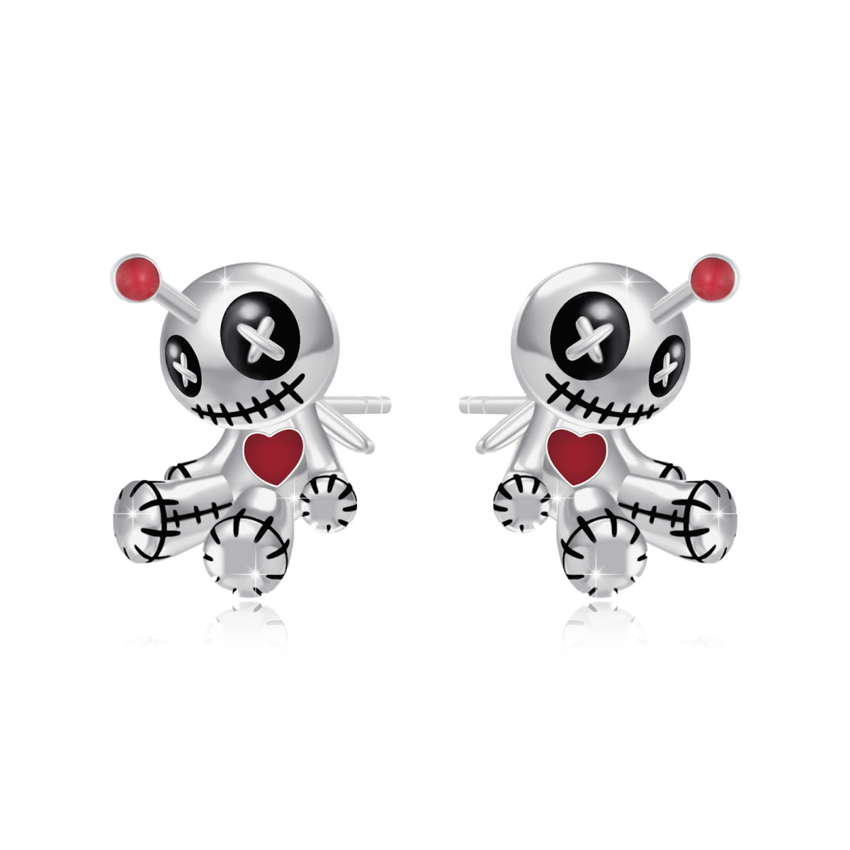 Sterling Silver Voodoo Dolls Stud Earrings-1
