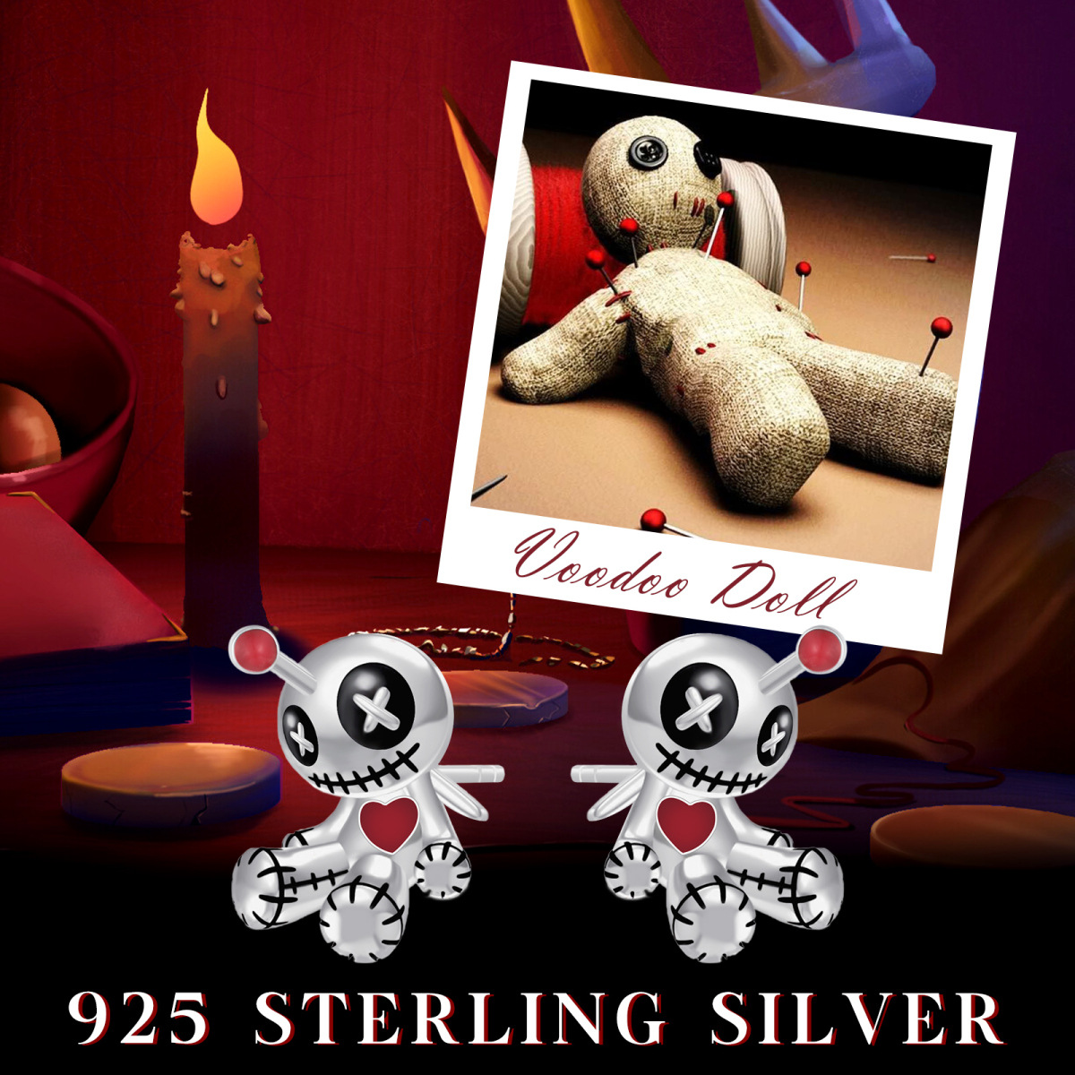 Sterling Silver Voodoo Dolls Stud Earrings-6