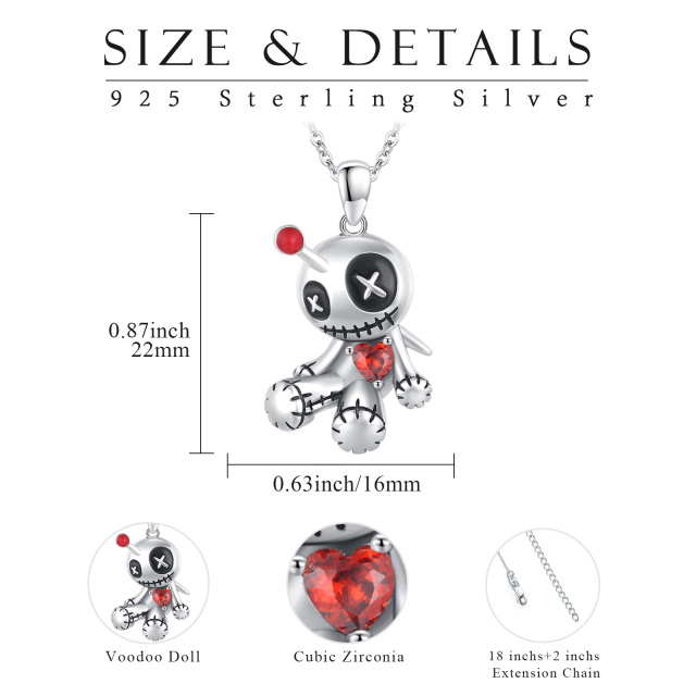 Sterling Silver Cubic Zirconia Voodoo Dolls Pendant Necklace-6