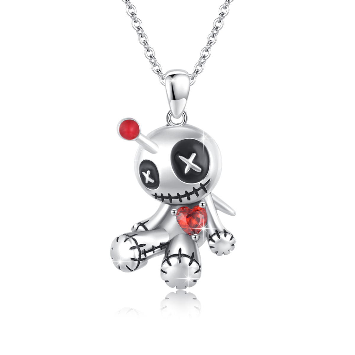 Plata de ley Cubic Zirconia Voodoo Dolls Collar Colgante-1