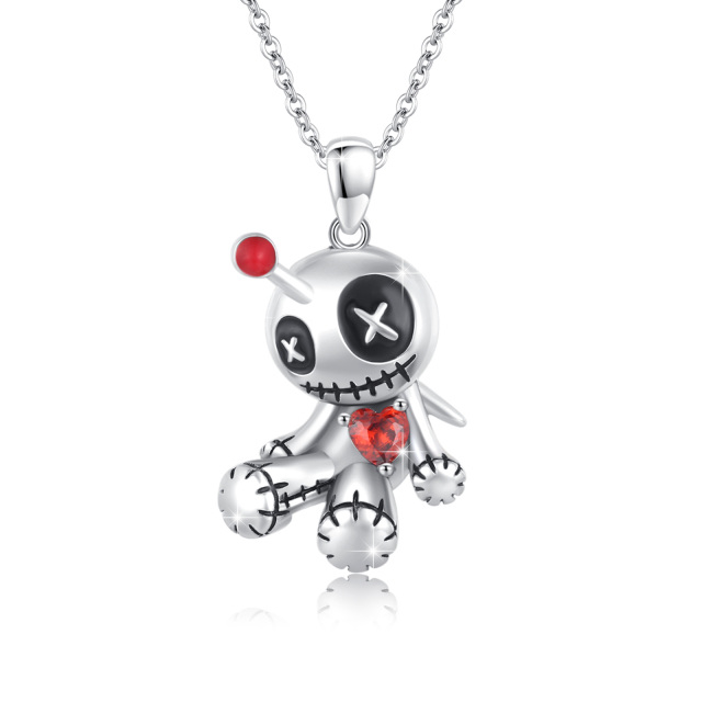 Sterling Silber Cubic Zirkonia Voodoo Puppen Anhänger Halskette-0