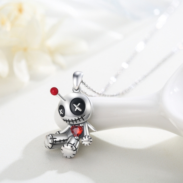 Plata de ley Cubic Zirconia Voodoo Dolls Collar Colgante-3