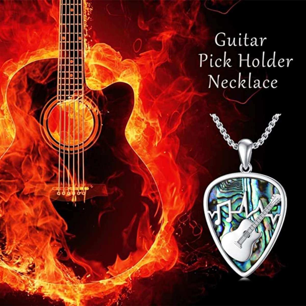 Sterling Silber Abalone Muscheln Gitarre & Musiknote Anhänger Halskette-7